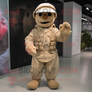Beige American Soldier mascot costume character dressed with a Dress Pants and Mittens