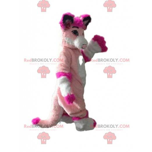 Husky maskot, rosa räv, rosa hunddräkt - Redbrokoly.com