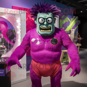 Magenta Frankenstein'S Monster mascot costume character dressed with a Swimwear and Earrings