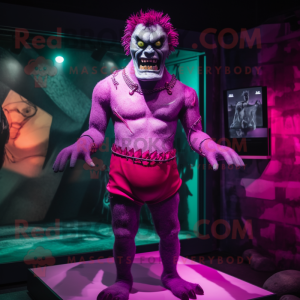 Magenta Frankenstein'S Monster mascot costume character dressed with a Swimwear and Earrings