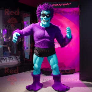 Magenta Frankenstein'S Monster mascot costume character dressed with a Swimwear and Earrings