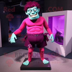 Magenta Frankenstein'S Monster mascot costume character dressed with a Swimwear and Earrings