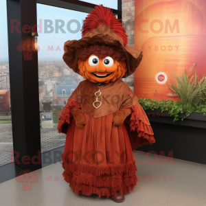 Rust Chief mascot costume character dressed with a Ball Gown and Shawl pins