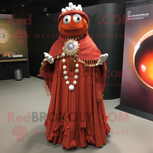 Rust Chief mascot costume character dressed with a Ball Gown and Shawl pins