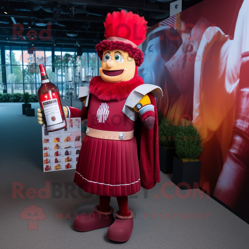 Maroon Swiss Guard mascot costume character dressed with a Cocktail Dress and Hair clips