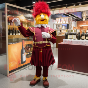Maroon Swiss Guard mascot costume character dressed with a Cocktail Dress and Hair clips