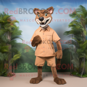 Tan Thylacosmilus mascot costume character dressed with a Shorts and Watches