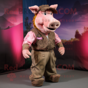 Pink Wild Boar mascot costume character dressed with a Cargo Pants and Cummerbunds