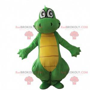 Green and yellow dragon mascot, giant dinosaur costume -