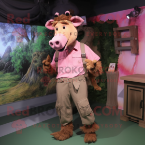 Pink Wild Boar mascot costume character dressed with a Cargo Pants and Cummerbunds