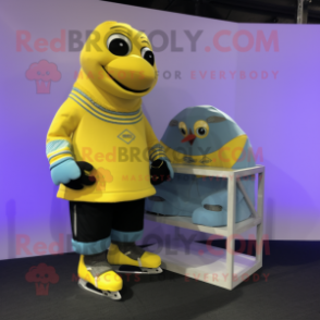 Lemon Yellow Pair Of Ice Skates mascot costume character dressed with a Turtleneck and Scarf clips