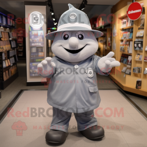 Gray But mascot costume character dressed with a V-Neck Tee and Hat pins