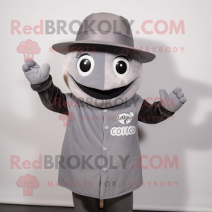 Gray But mascot costume character dressed with a V-Neck Tee and Hat pins