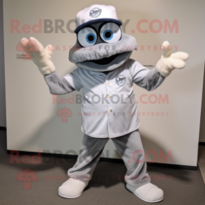 Gray But mascot costume character dressed with a V-Neck Tee and Hat pins