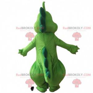 Mascotte de dragon vert et jaune, costume de dinosaure géant -