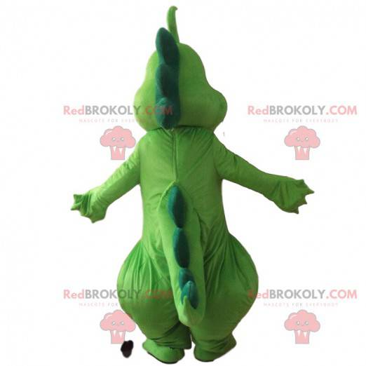 Green and yellow dragon mascot, giant dinosaur costume -