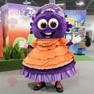 Lavender Tacos mascot costume character dressed with a Dress and Shoe laces
