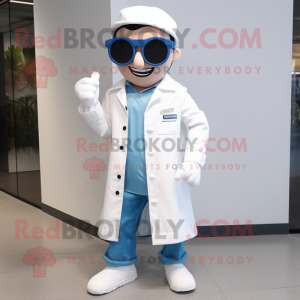 White Doctor mascot costume character dressed with a Boyfriend Jeans and Sunglasses