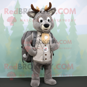 Gray Deer mascot costume character dressed with a Suit Jacket and Backpacks