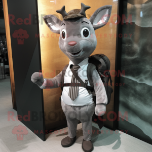 Gray Deer mascot costume character dressed with a Suit Jacket and Backpacks