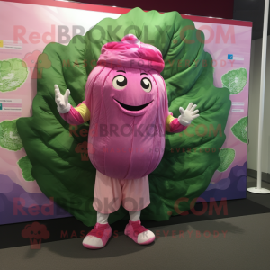 Pink Cabbage Leaf mascot costume character dressed with a V-Neck Tee and Keychains