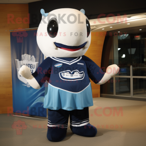 nan Whale mascot costume character dressed with a Rugby Shirt and Keychains