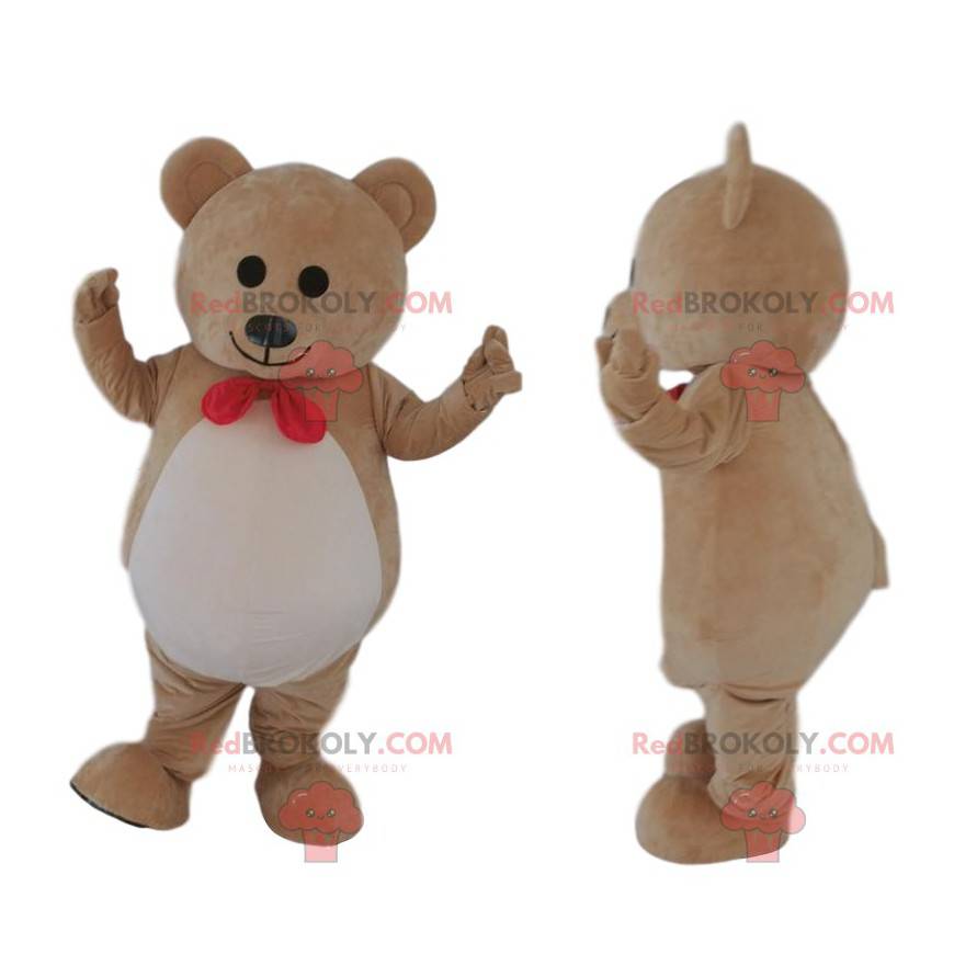 Mascotte d'ours marron très mignon, costume nounours beige -