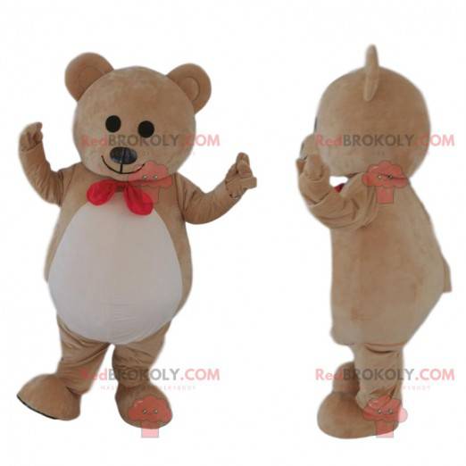Very cute brown bear mascot, beige teddy bear costume -