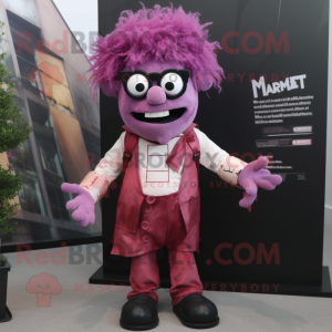 Magenta Frankenstein mascot costume character dressed with a Waistcoat and Eyeglasses