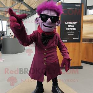 Magenta Frankenstein mascot costume character dressed with a Waistcoat and Eyeglasses