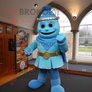 Sky Blue Irish Castle mascot costume character dressed with a Turtleneck and Bracelets