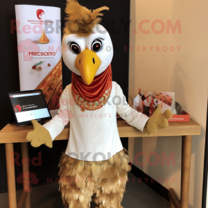 Beige Tandoori Chicken mascot costume character dressed with a Long Sleeve Tee and Earrings