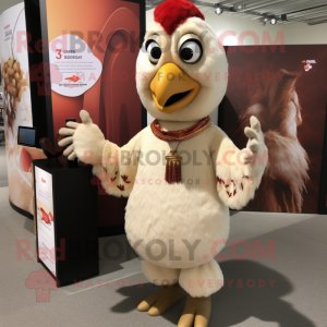 Beige Tandoori Chicken mascot costume character dressed with a Long Sleeve Tee and Earrings