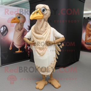 Beige Tandoori Chicken mascot costume character dressed with a Long Sleeve Tee and Earrings