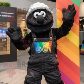 Black Rainbow mascot costume character dressed with a Dungarees and Watches