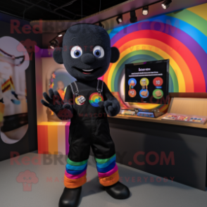 Black Rainbow mascot costume character dressed with a Dungarees and Watches