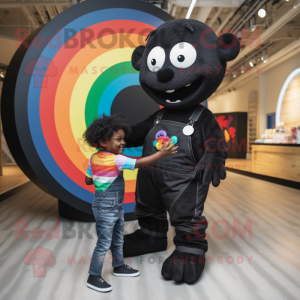 Black Rainbow mascot costume character dressed with a Dungarees and Watches