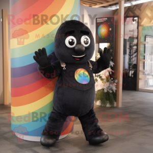 Black Rainbow mascot costume character dressed with a Dungarees and Watches