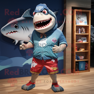 nan Megalodon mascot costume character dressed with a Board Shorts and Shoe clips