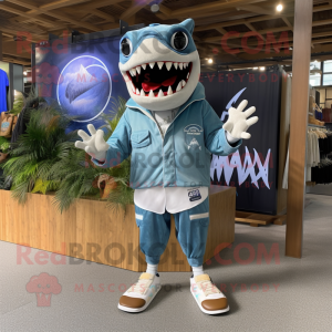nan Megalodon mascot costume character dressed with a Board Shorts and Shoe clips