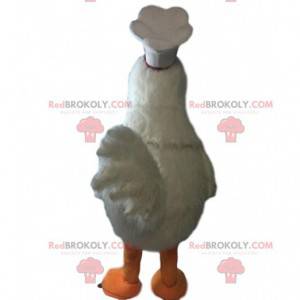 Mascot gigantische witte kip, braadpan kostuum, kip -