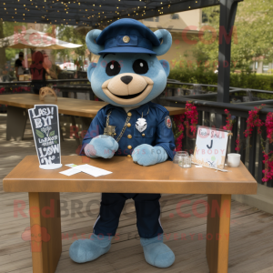 Navy Love Letter mascot costume character dressed with a Denim Shirt and Necklaces