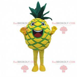 Mascotte di ananas giallo e verde, costume da ananas, frutta