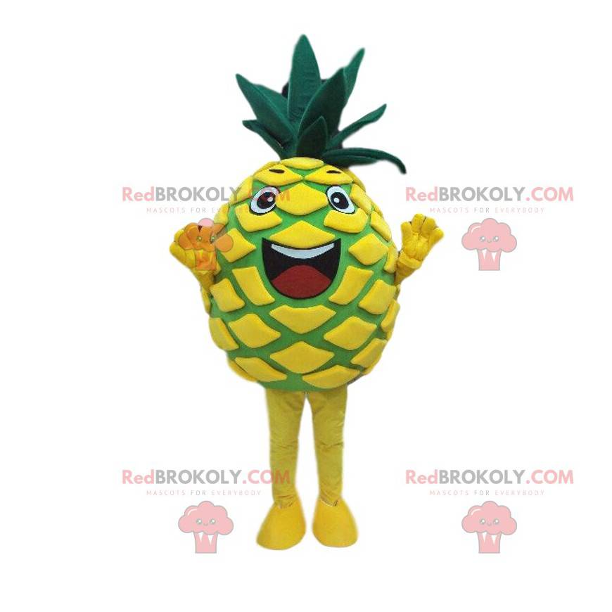 Mascote abacaxi amarelo e verde, fantasia de abacaxi, frutas