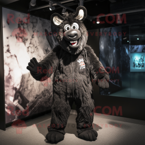 Black Reindeer mascot costume character dressed with a Jumpsuit and Shawl pins