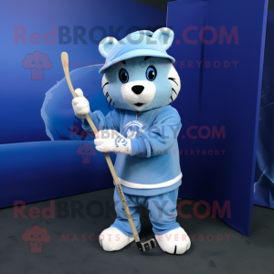 Blue Ice Hockey Stick mascot costume character dressed with a Chinos and Shawls