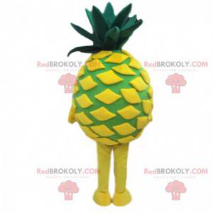 Mascotte di ananas giallo e verde, costume da ananas, frutta