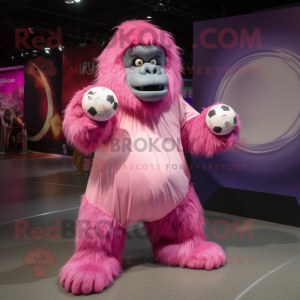 Pink Gorilla mascot costume character dressed with a Ball Gown and Shawls