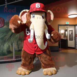 Red Mammoth mascot costume character dressed with a Baseball Tee and Hats