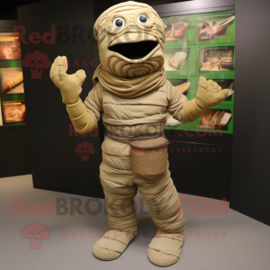 Olive Mummy mascot costume character dressed with a Cargo Pants and Wraps